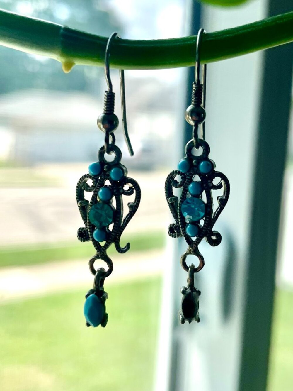 Victorian Style Turquoise & Blue Rhinestone Earrings